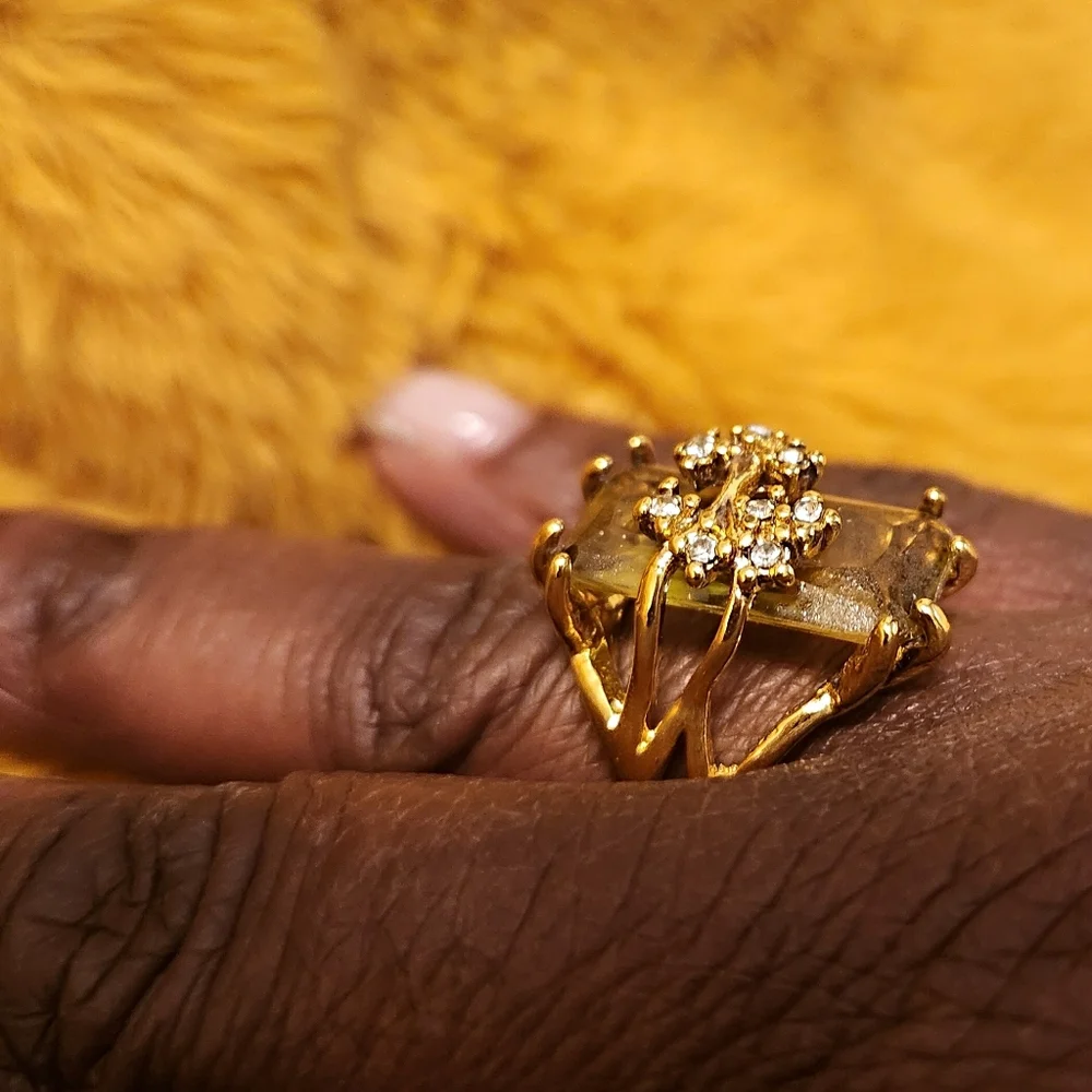Gold Statement Ring with Clear Crystal Accent